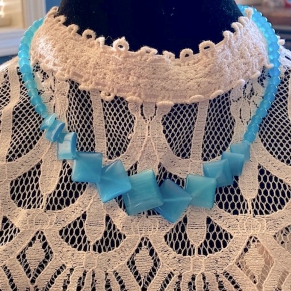 Vintage Blue Moonglow glass  Necklace 18”Length - Picture 15 of 15